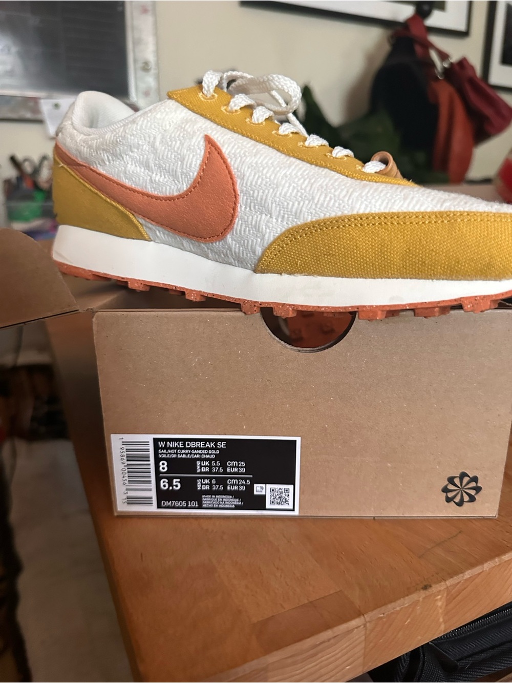 Nike Women's Sneakers - White, Mustard & Peach Swoosh